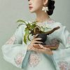 Áo Dài Ngọc Lam Uyên Cổ Tròn