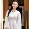 Áo dài AD257 cách tân 4 tà phối cổ tròn tay rộng tà lỡ Dài tay Tơ óng thêu đính kim sa