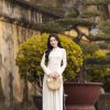 Áo dài AD272 - QD004 cách tân tay dài phối họa tiết trơn Dài tay Lụa gấm Ý Hòa