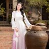 Áo dài AD273 - QD050 cách tân tay xẻ phối tà ngắn họa tiết in chìm