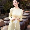 Áo dài AD275 - QD052 cách tân tay dài phối tà ngắn Dài tay Lụa gấm Ngọc Lan