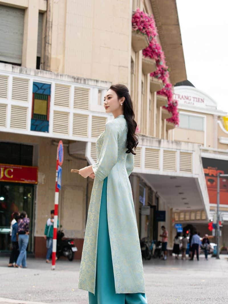 Áo dài cách tân AD250 - QD048 dáng suông rộng tà ngắn Dài 3/4 Dài