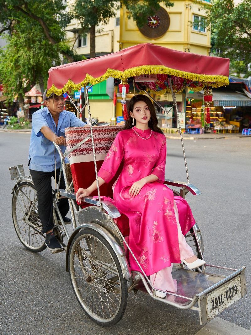 Áo dài cách tân cổ 3 phân tà ngắn AD194