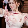 Áo dài cách tân in họa tiết phối tay cộc AD210 Cộc tay Gấm in hoạt tiết