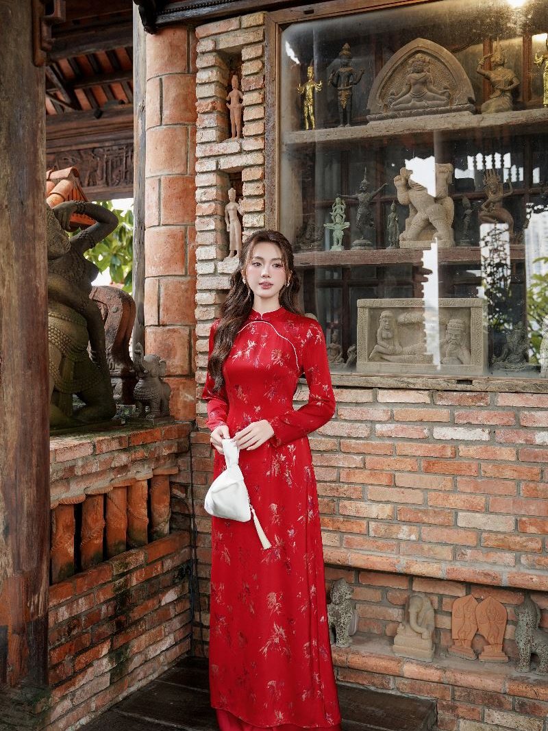 Áo dài cách tân in họa tiết phối tay dài AD205