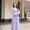 Áo dài cách tân phối họa tiết hoa AD139