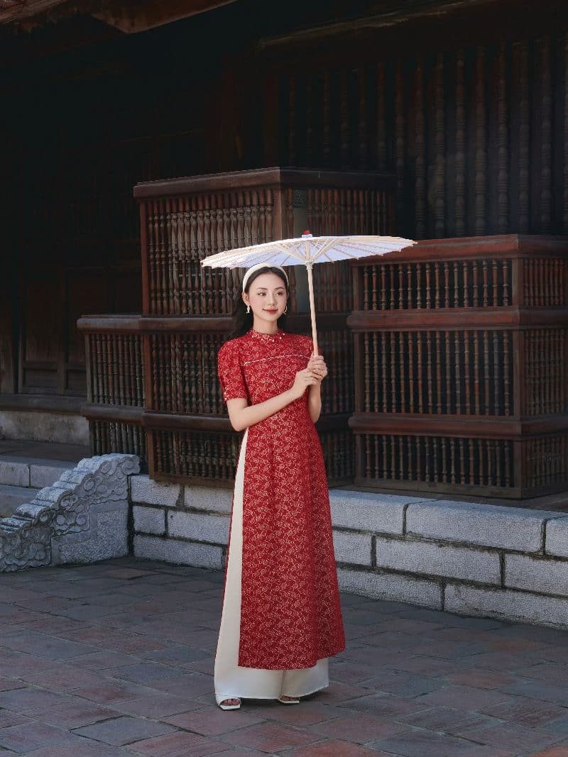 Áo dài cách tân tay cộc đính ngọc AD217