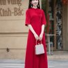 Áo dài cách tân tay cộc phối hoa ngực AD197 Ngang khủy tay Lụa Hàn