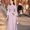 Áo dài cách tân tay lỡ phối họa tiết hoa thêu AD230