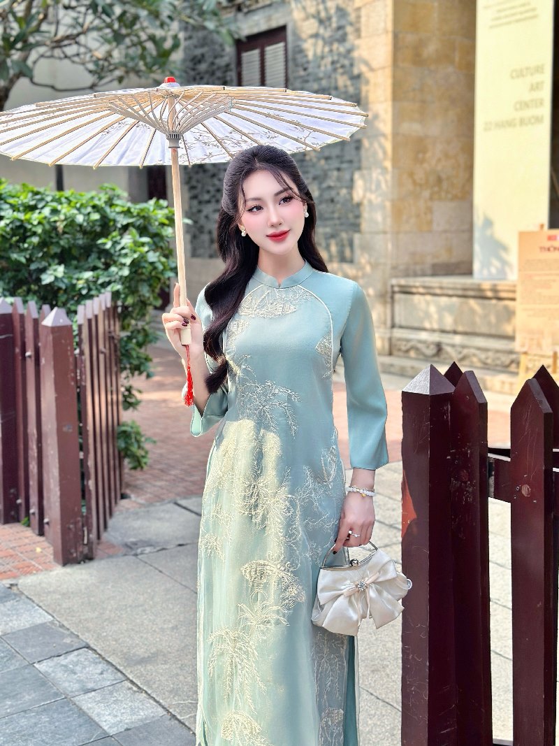 Áo dài cách tân tay lỡ phối họa tiết thêu AD229 (LẺ ÁO)
