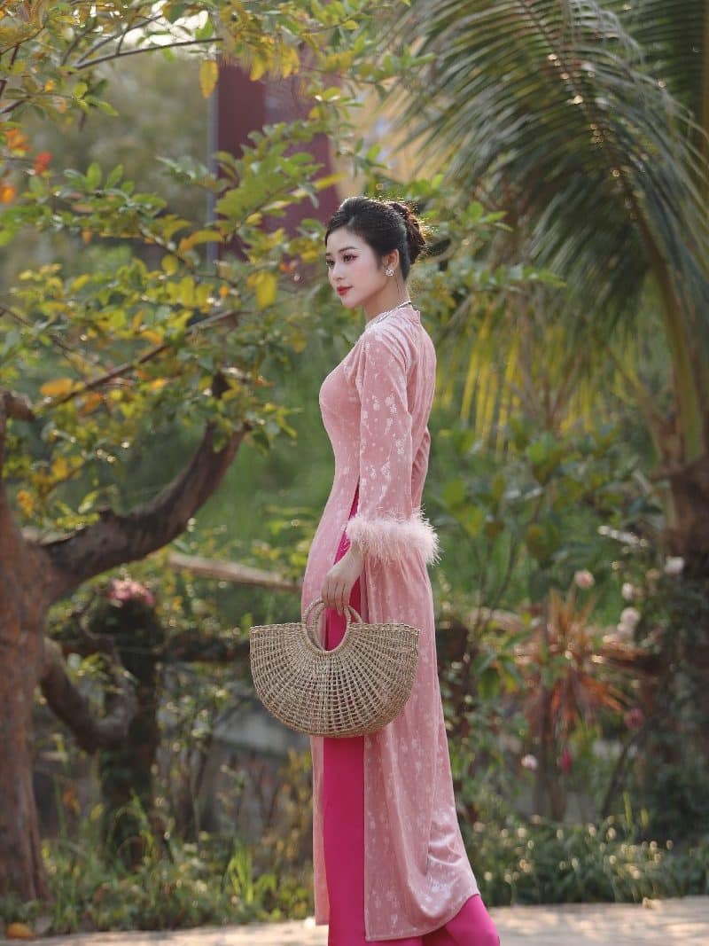Áo dài cách tân tay rộng phối lông AD239 (LẺ ÁO)