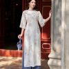Áo dài tay lỡ cổ tròn phối tà ngắn AD195
