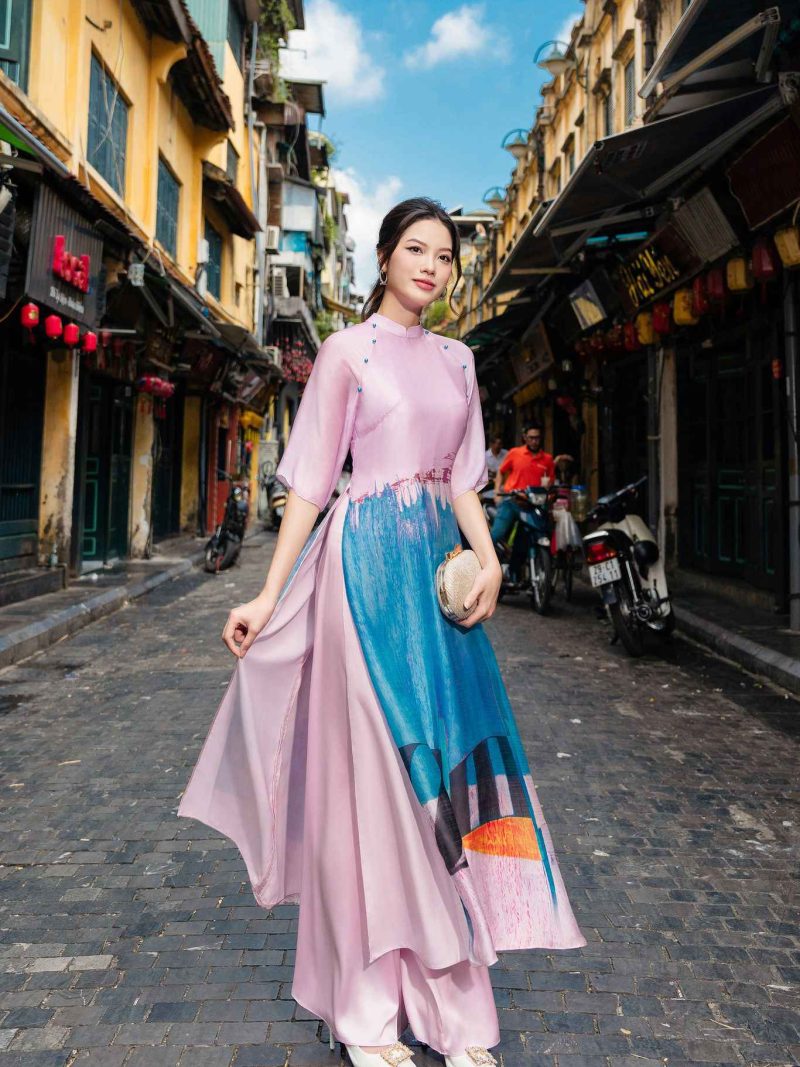 Áo dài tay lỡ in họa tiết AD133