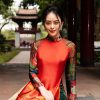 Áo dài truyền thống lụa in họa tiết AD146