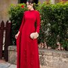 Áo dài truyền thống phối hoa đính tà thủ công AD134