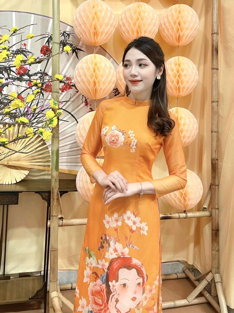 Áo dài truyền thống phối họa tiết hiện đại AD151 (HÀNG LỖI )